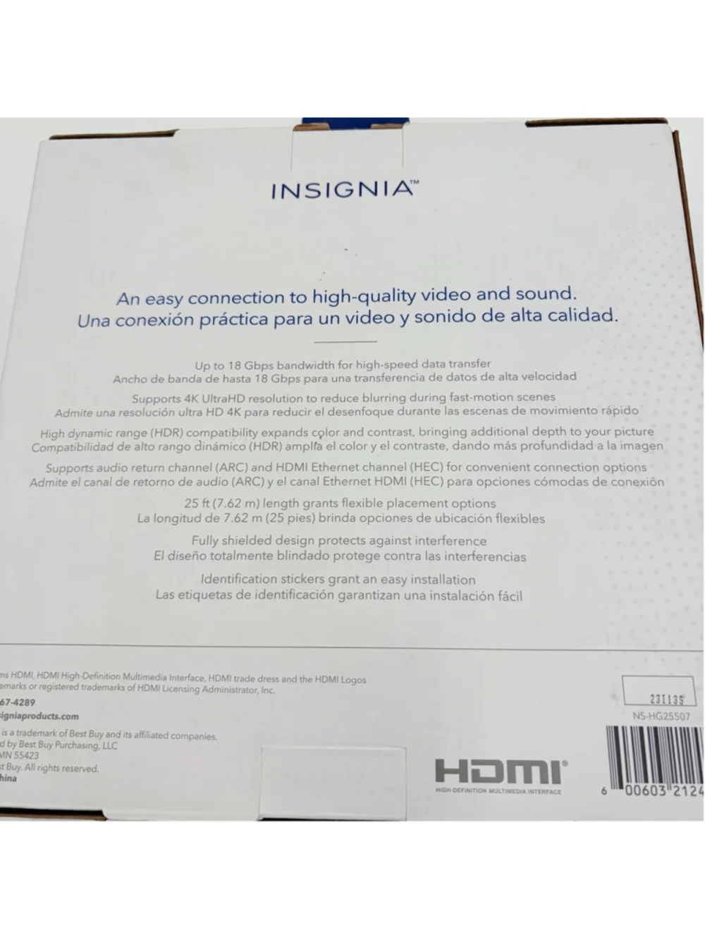 INSIGNIA 25 Ft HIGH SPEED HDMI Cable with Ethernet 4K In-Wall Rated NS-HG25507